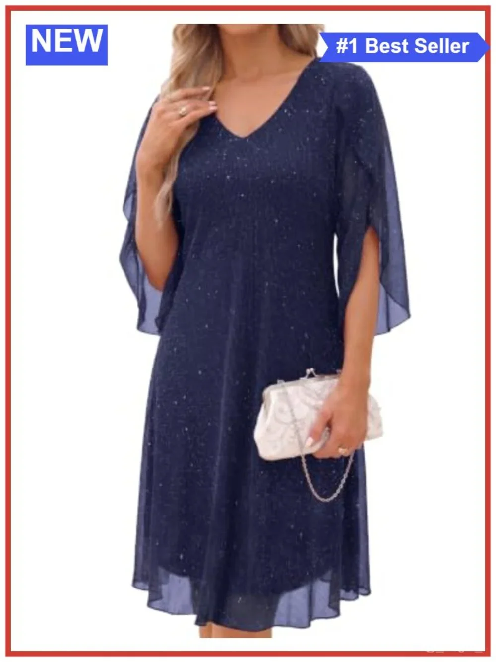 Sequin Cocktail Mini Dress V-Neck A-Line Short Midi Sparkly Party Dress